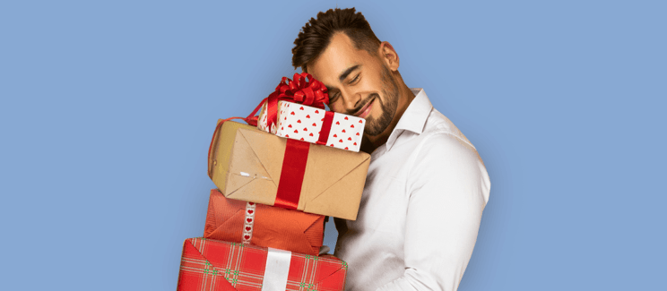 подарки, мужчина, счастливый