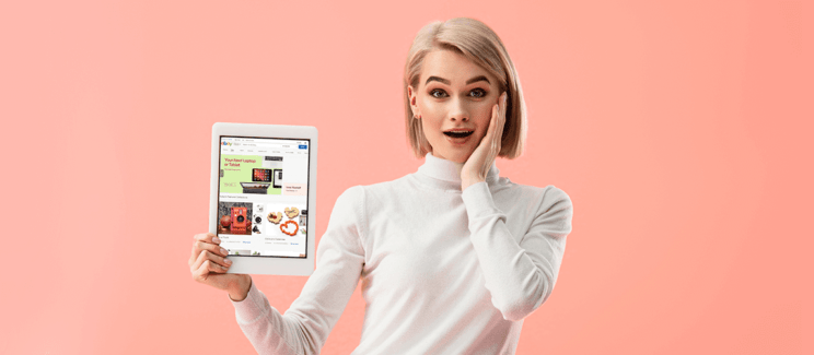 eBay, выгодные покупки, планшет, девушка, блондинка