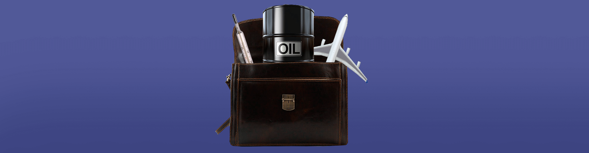 портфель, бочка нефти, градусник, самолет, инвестиции