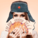 русская девушка, кольца, шапка ушанка, деньги, Airbnb