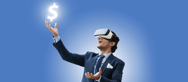 vr-технологии, мужчина, виртуальная реальсность, банк, валюта, доллар