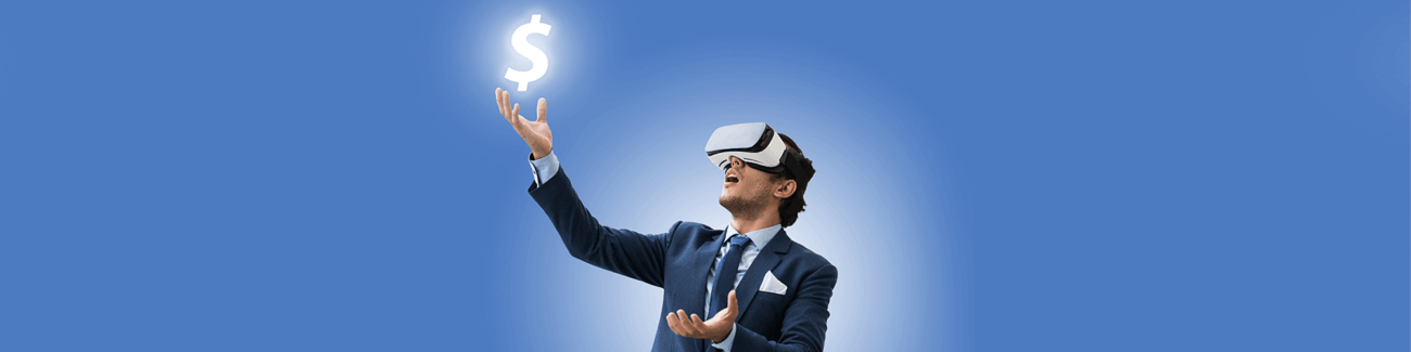 vr-технологии, мужчина, виртуальная реальсность, банк, валюта, доллар