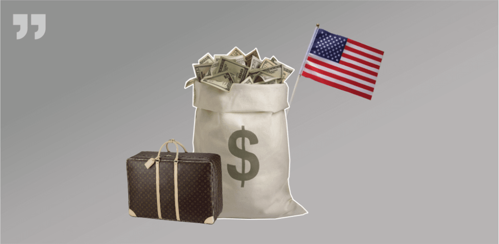 мешок денег, США, чемодан