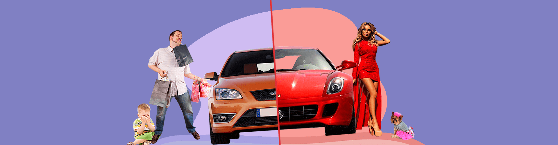 ford, ferrari, девушка, мужчина, ребенок, собачка