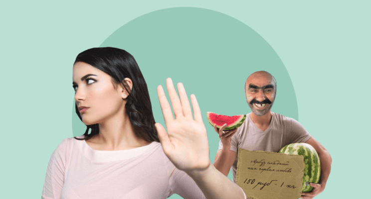 девушка, арбузы, торговля, торговаться