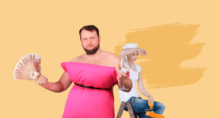 ремонт, мужчина, деньги, расслаблен, девушка