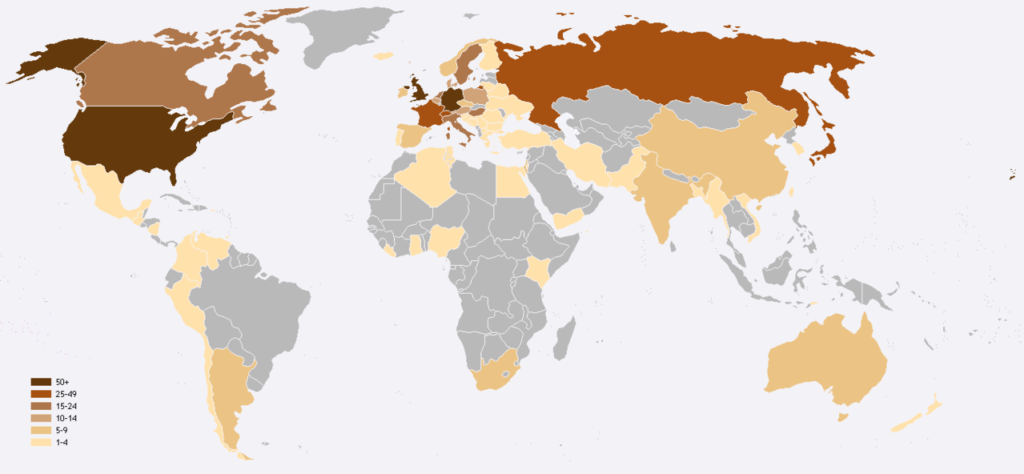 Количество Нобелевских лауреатов из различных стран