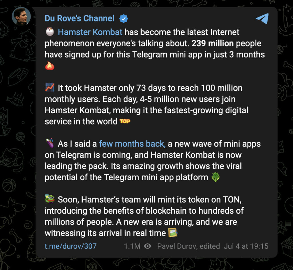 Павел Дуров анонсировал запуск криптовалюты из игры про хомяка - изображение 66